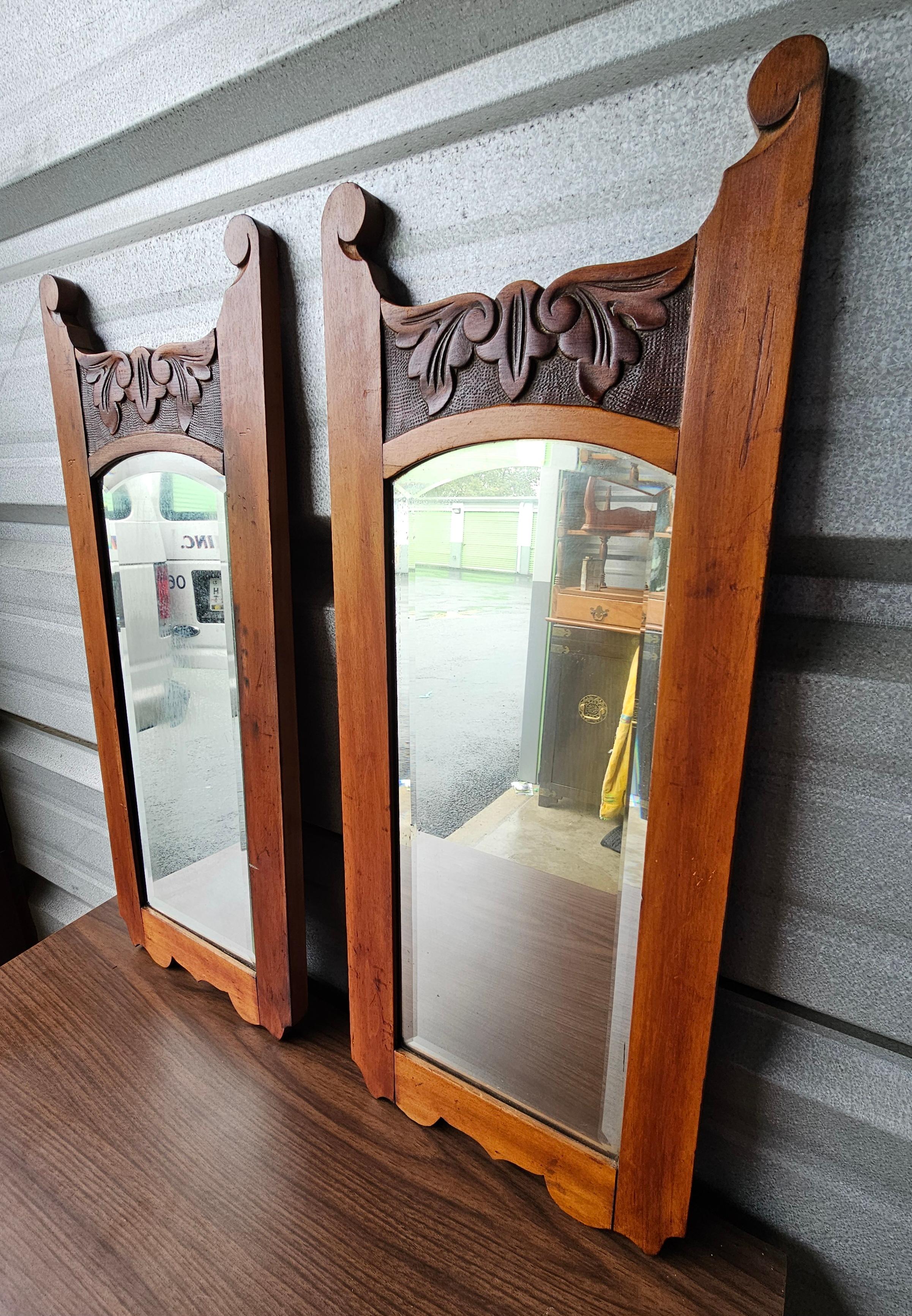 Hand-Crafted A Pair of 19th Century Victorian Carved Maple Frame Wall Mirrors For Sale