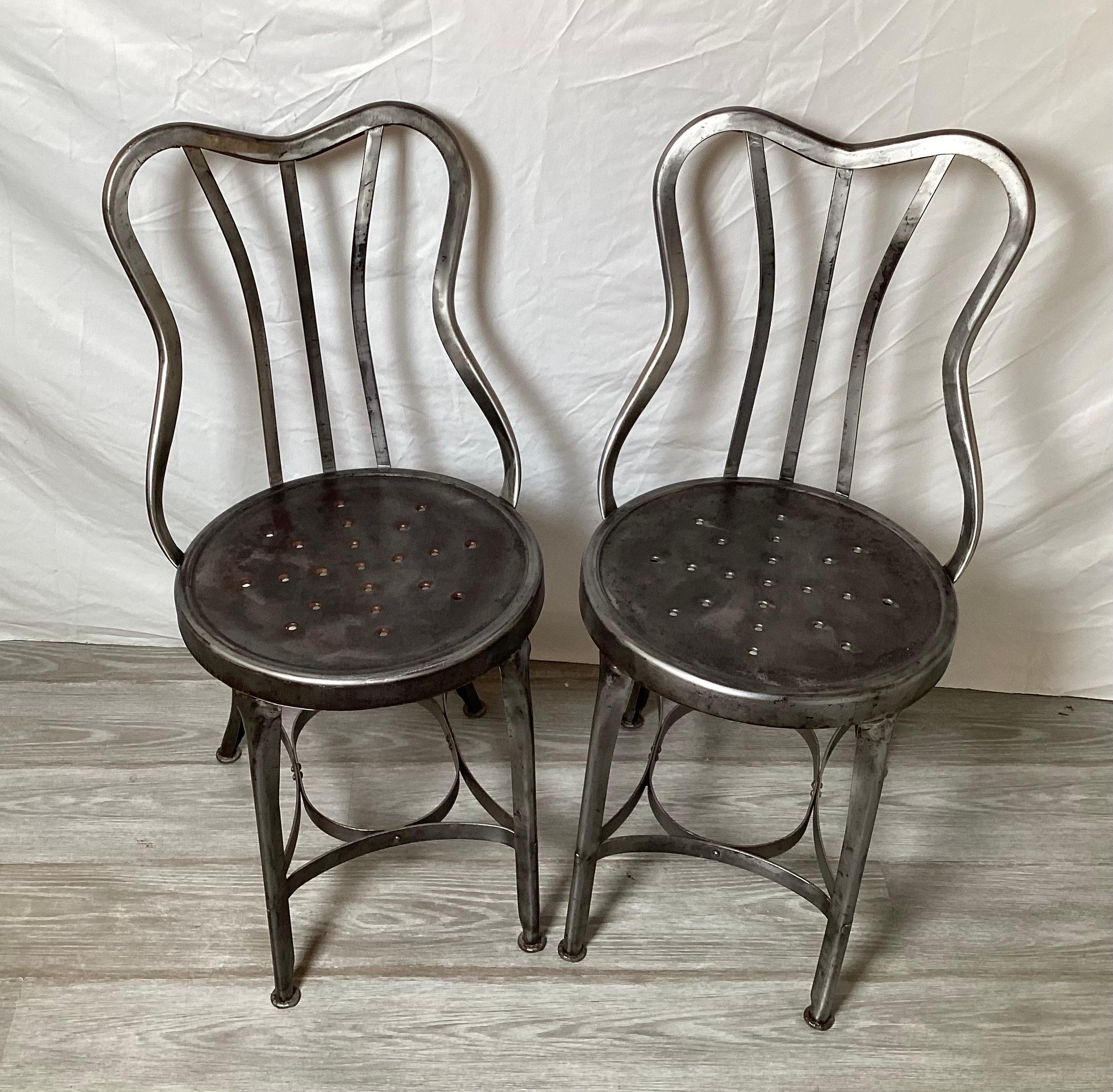 Pair of Mid Century Bare Steel Chairs For Sale at 1stDibs
