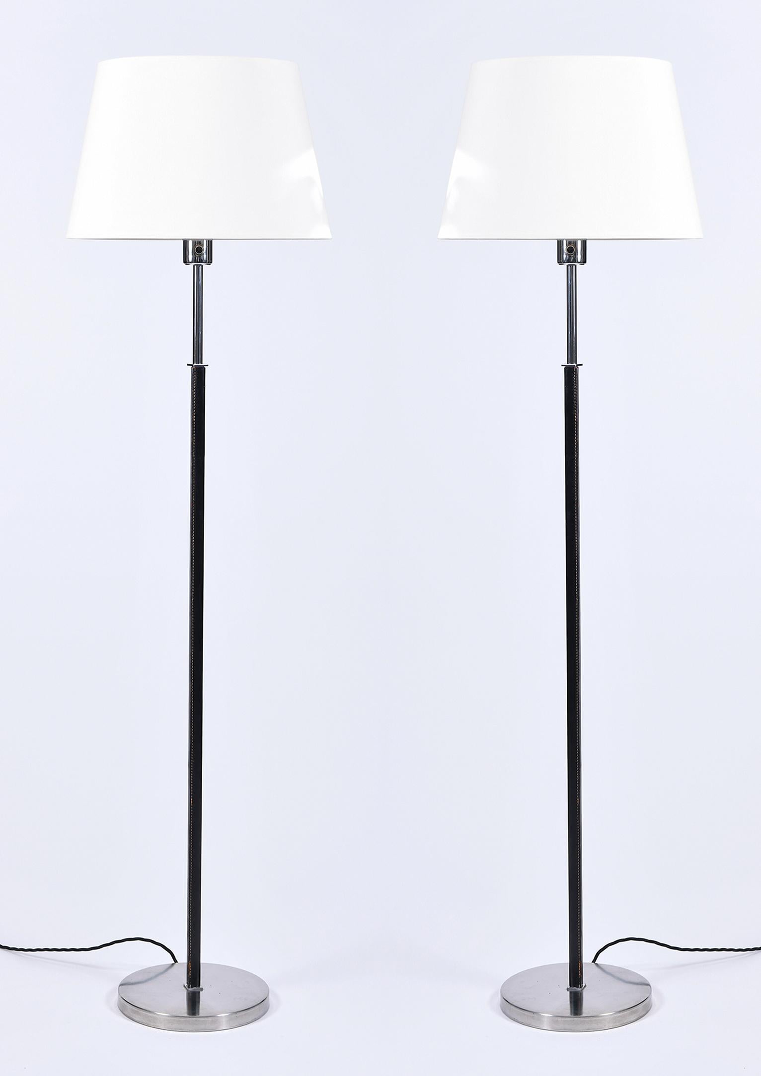Pair of Midcentury Black Leather Floor Lamps 1