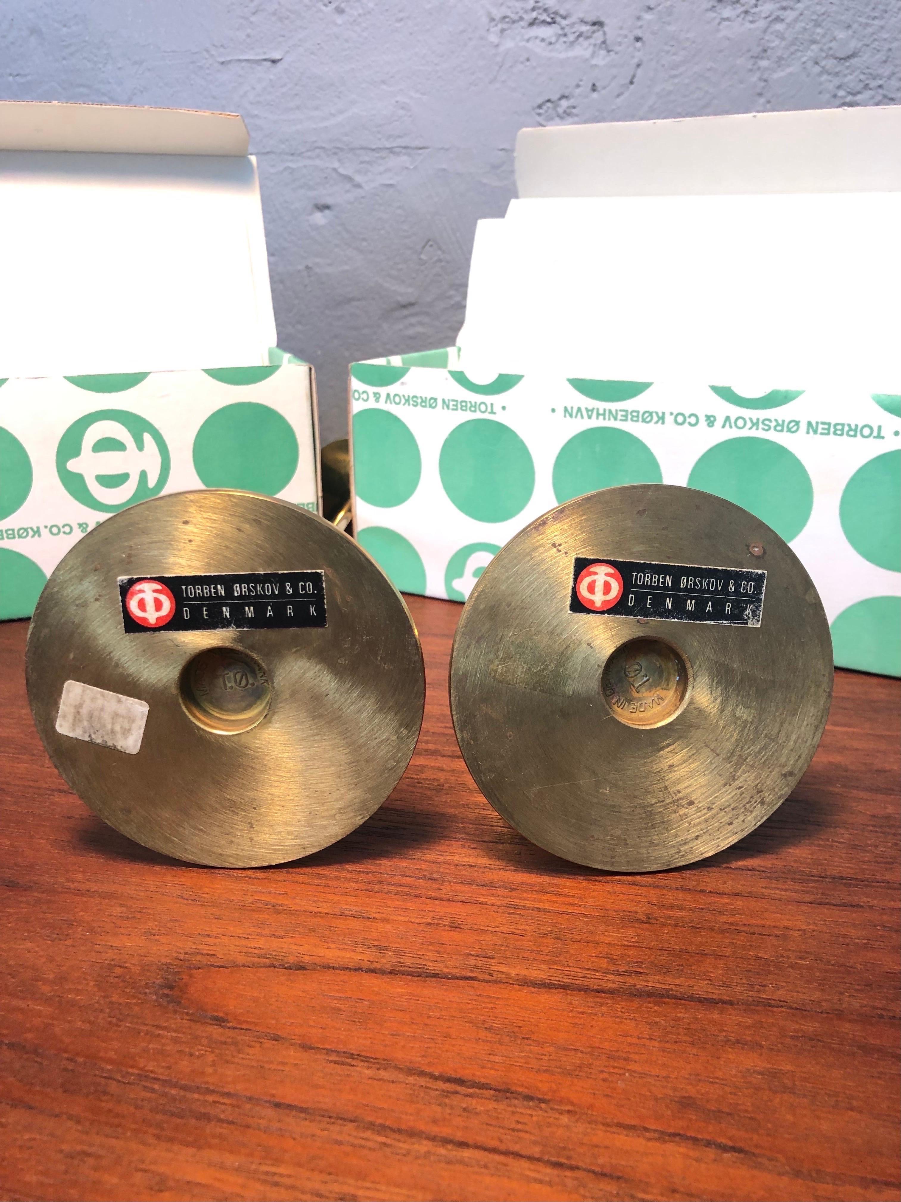Hand-Crafted Pair of Mid-Century Brass Candle Holders by Torben Ørskov of Copenhagen For Sale
