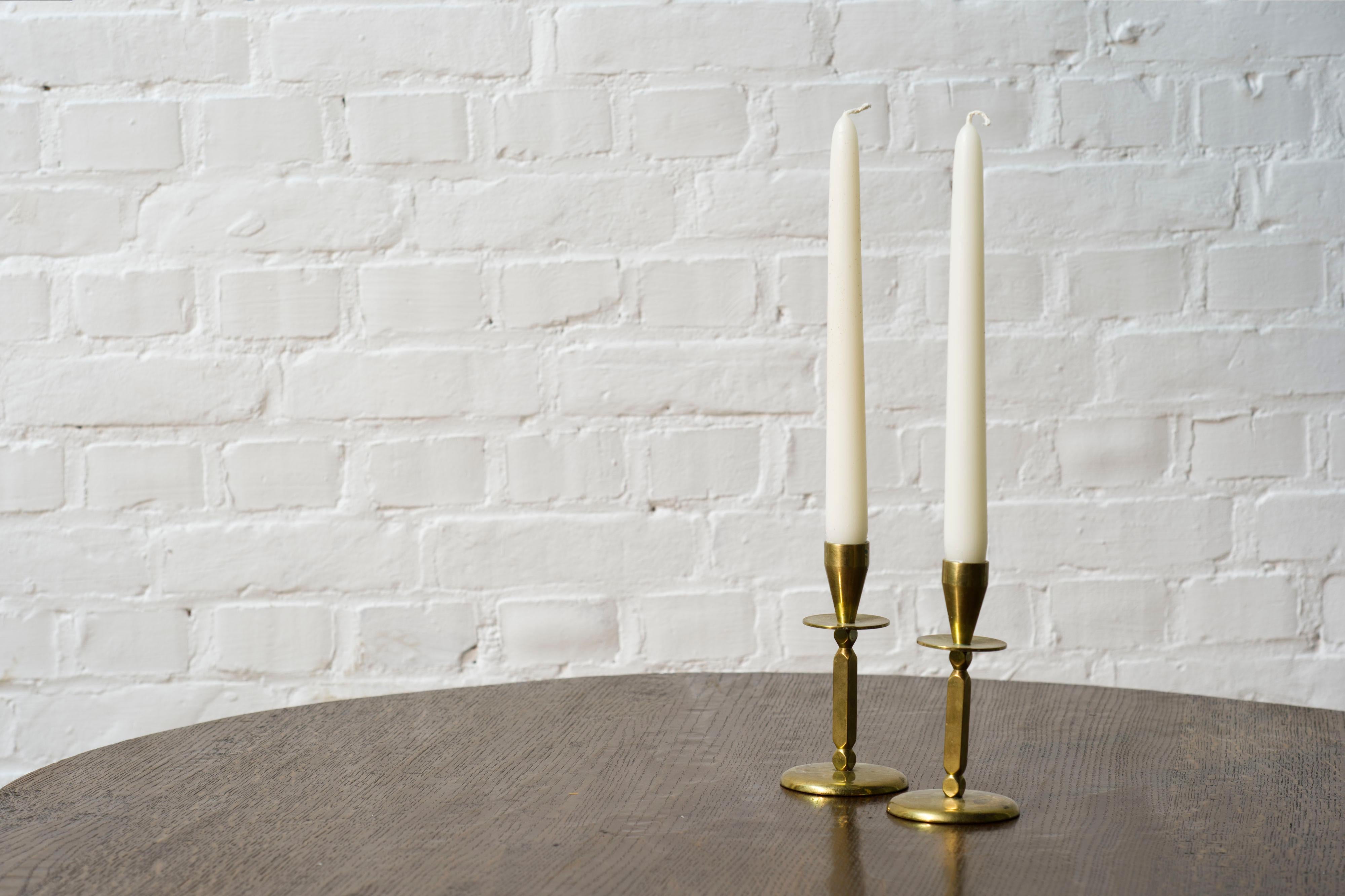 Scandinavian Modern A pair of Mid century brass candle sticks, Kara Denmark For Sale