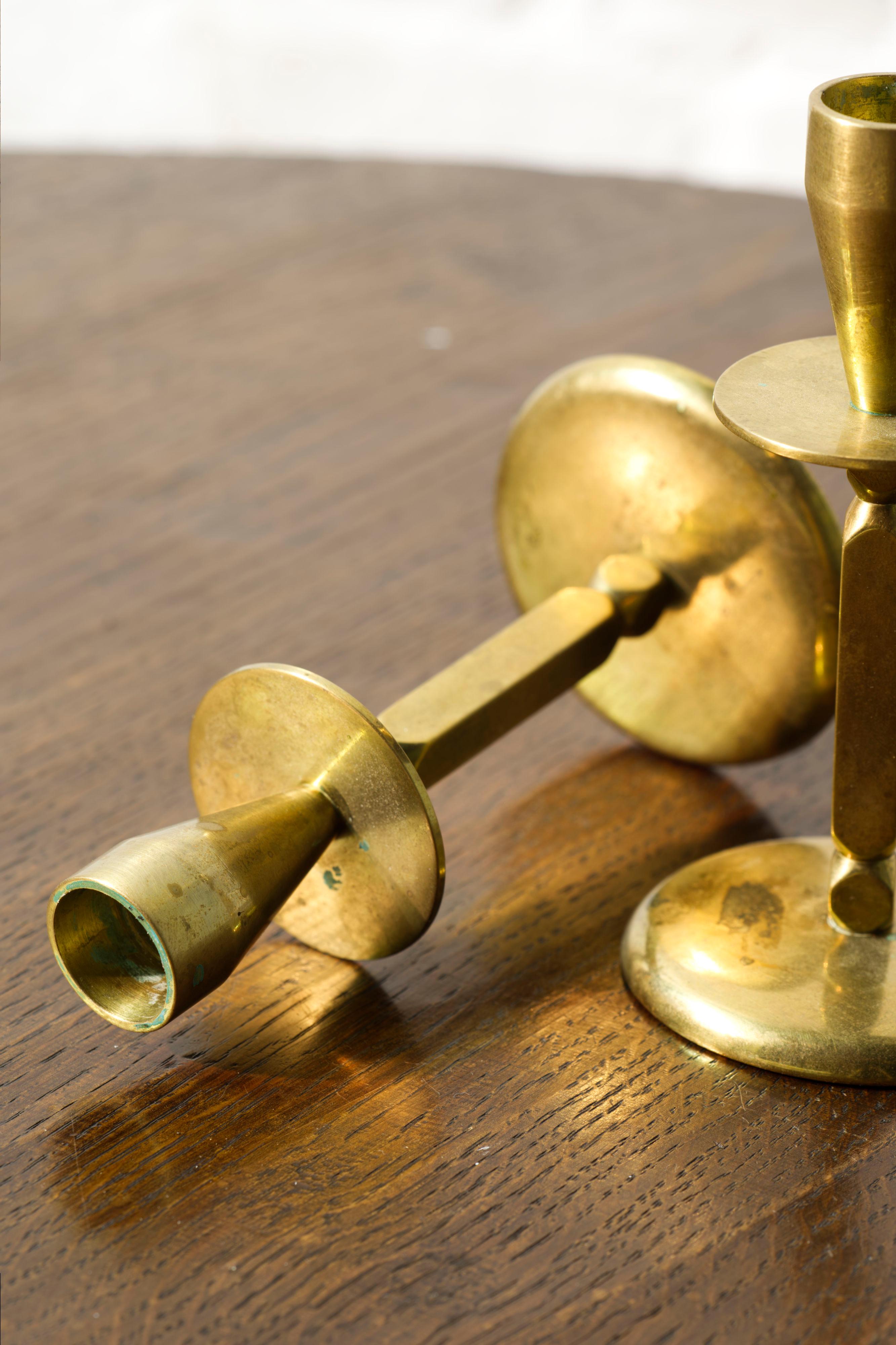 A pair of Mid century brass candle sticks, Kara Denmark For Sale 2