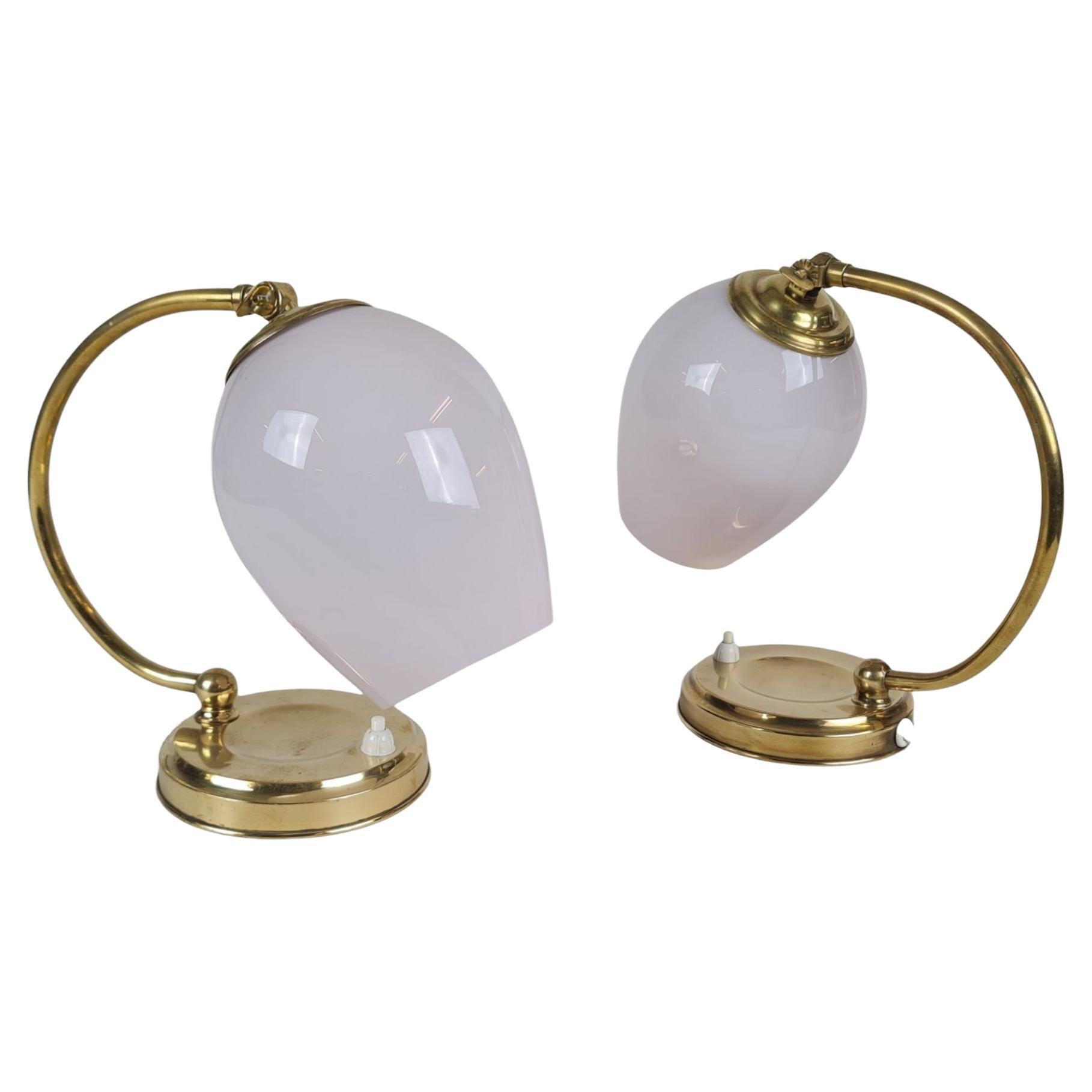 A Pair of Mid-Century Brass & Glass Table Lamps Model EV 52, Itsu 1950s