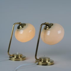 A Pair of Mid-Century Brass & Glass Table Lamps Model EV 53, Itsu 1950s