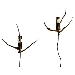 A Pair of Mid Century Brutalist Bronze Sconces