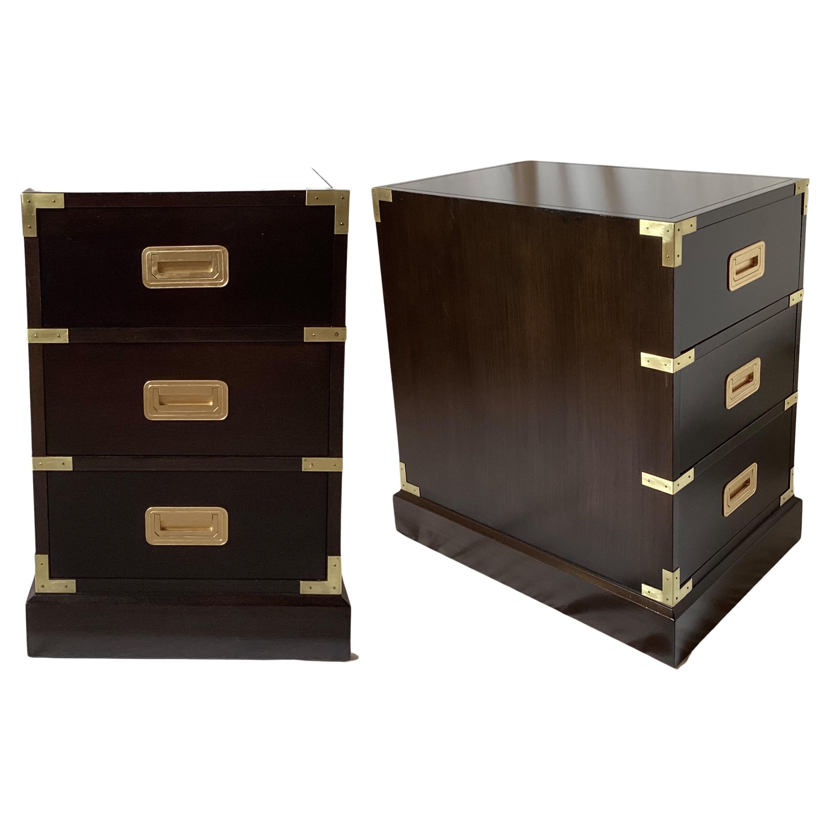 Pair of Midcentury Campaign Style Side Chests by Baker, 1970s