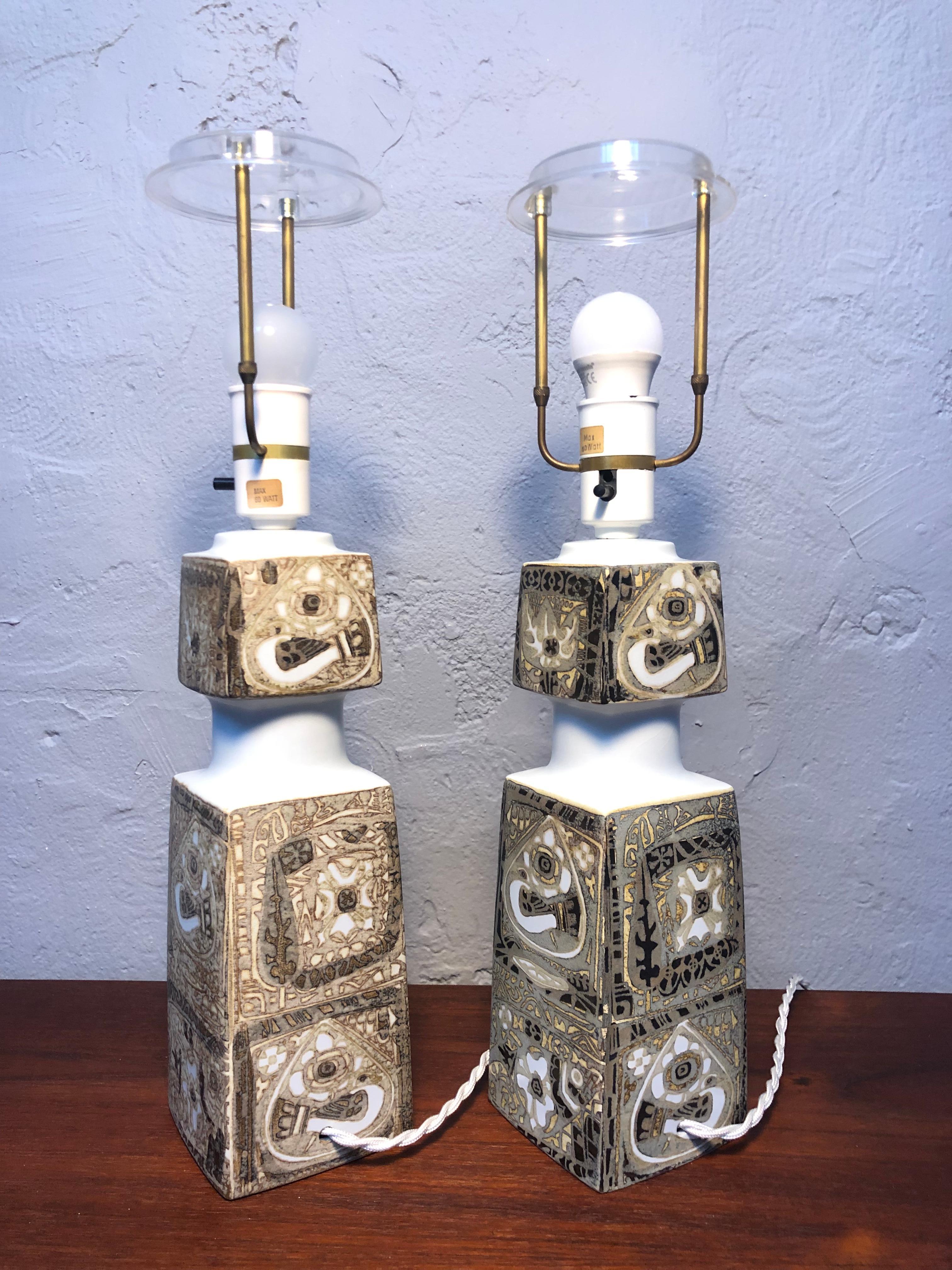 Pair of Mid Century Ceramic Table Lamp by Nils Thorssen for Fog and Mørup In Good Condition For Sale In Søborg, DK