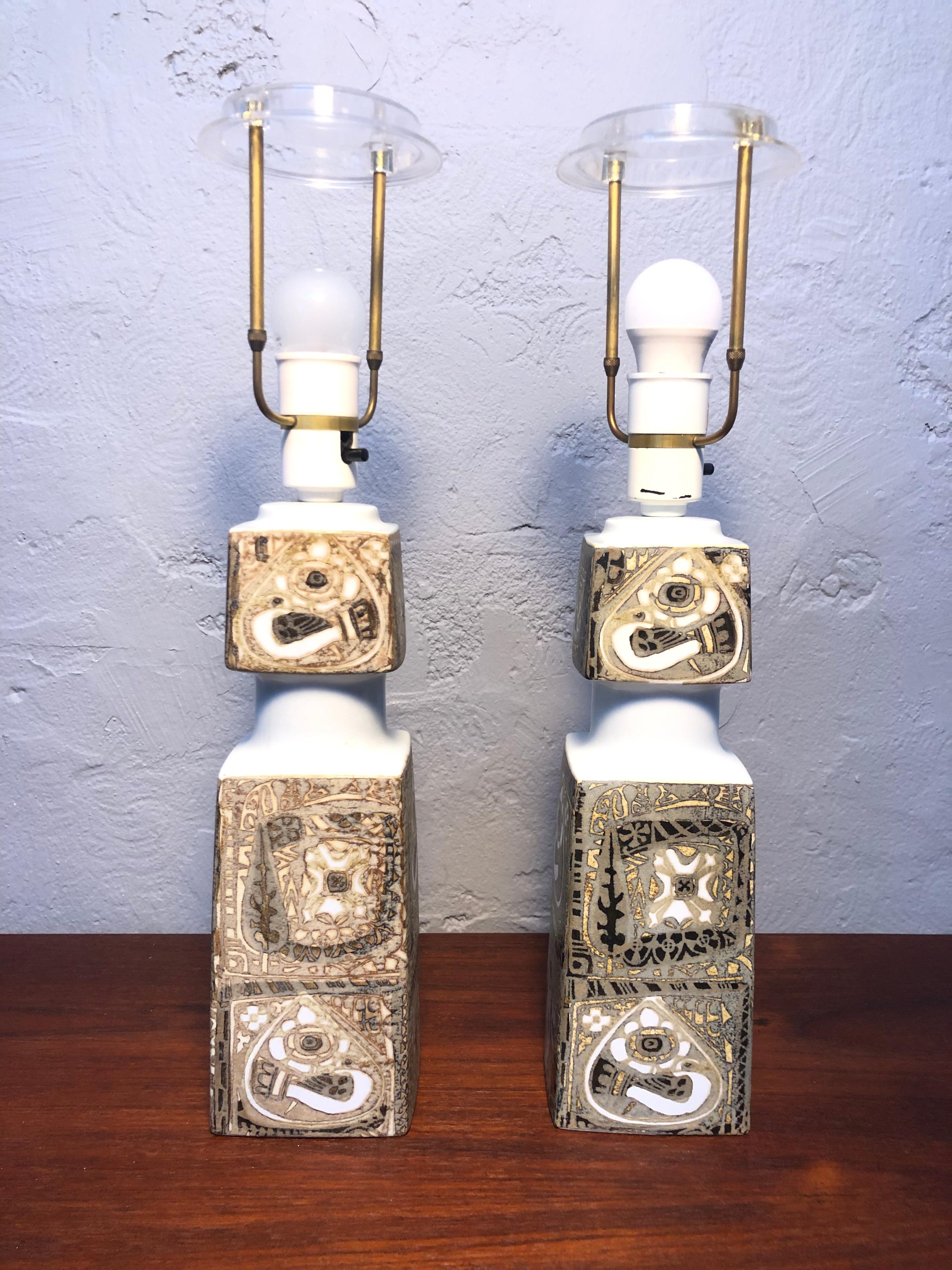 Paire de lampes de table en céramique du milieu du siècle par Nils Thorssen pour Fog et Mørup en vente 1