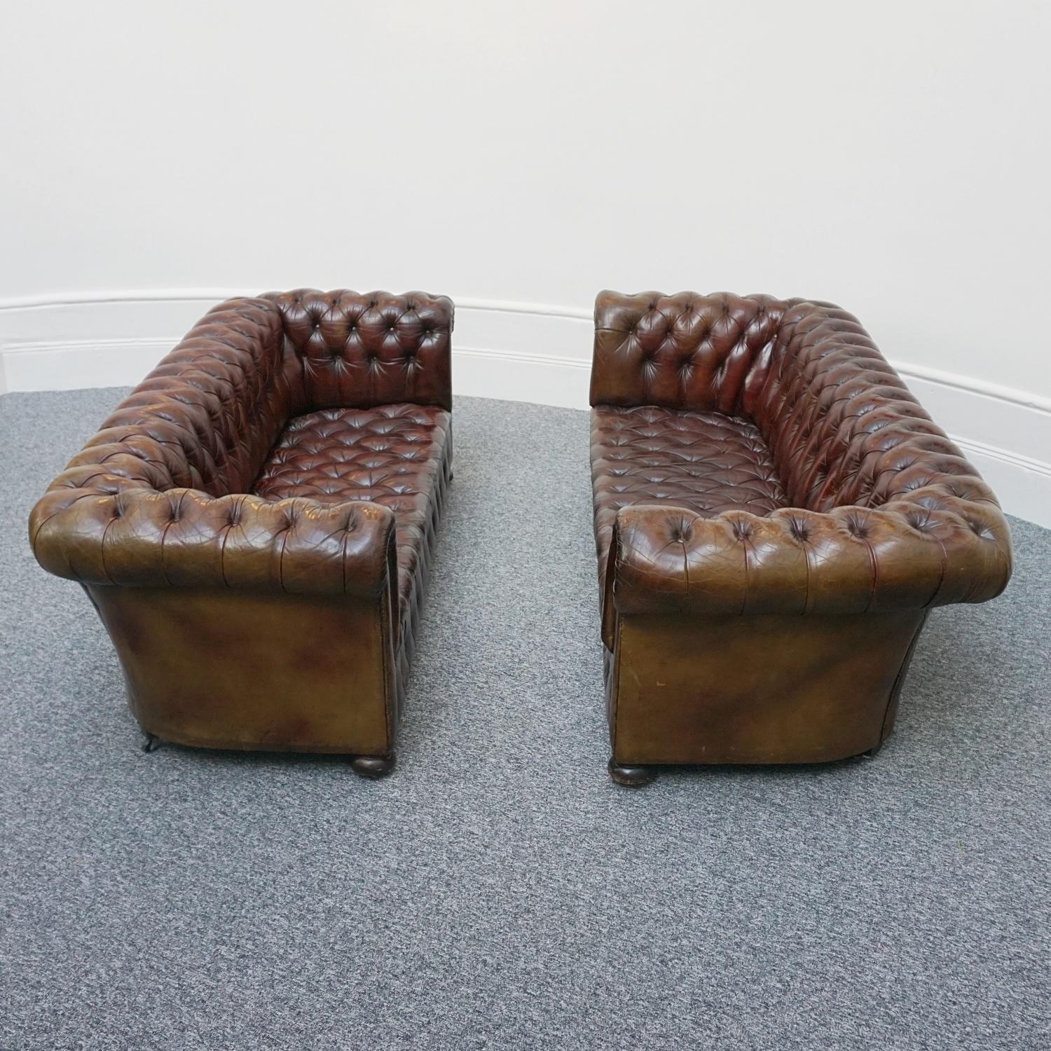 Pair of Mid-Century Chesterfield Leather Sofa's 7