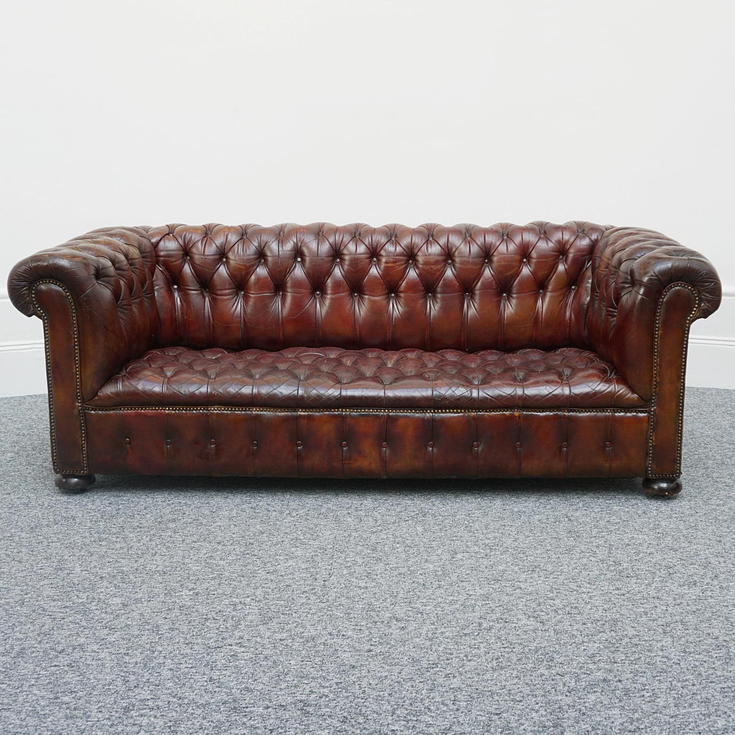 Pair of Mid-Century Chesterfield Leather Sofa's 8