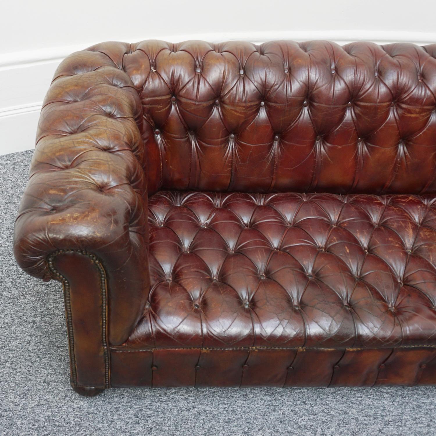 Pair of Mid-Century Chesterfield Leather Sofa's 9