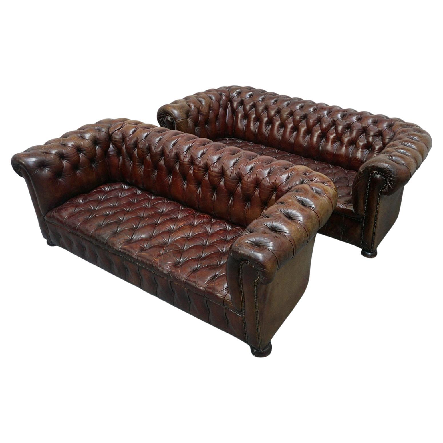 MidCentury Modern Leather Chesterfield Sofa For Sale at 1stDibs
