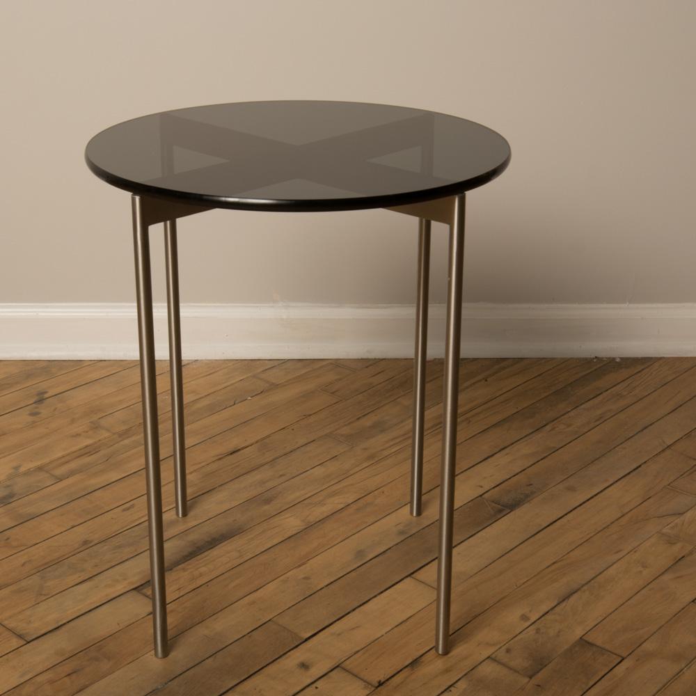 Mid-20th Century Pair of Midcentury Chrome and Glass Round Side Table, circa 1950s.