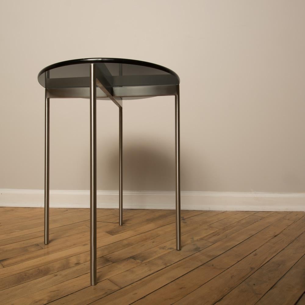 Pair of Midcentury Chrome and Glass Round Side Table, circa 1950s. 2