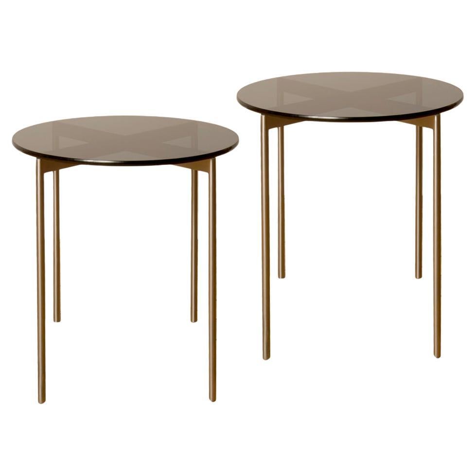 Pair of Midcentury Chrome and Glass Round Side Table, circa 1950s.
