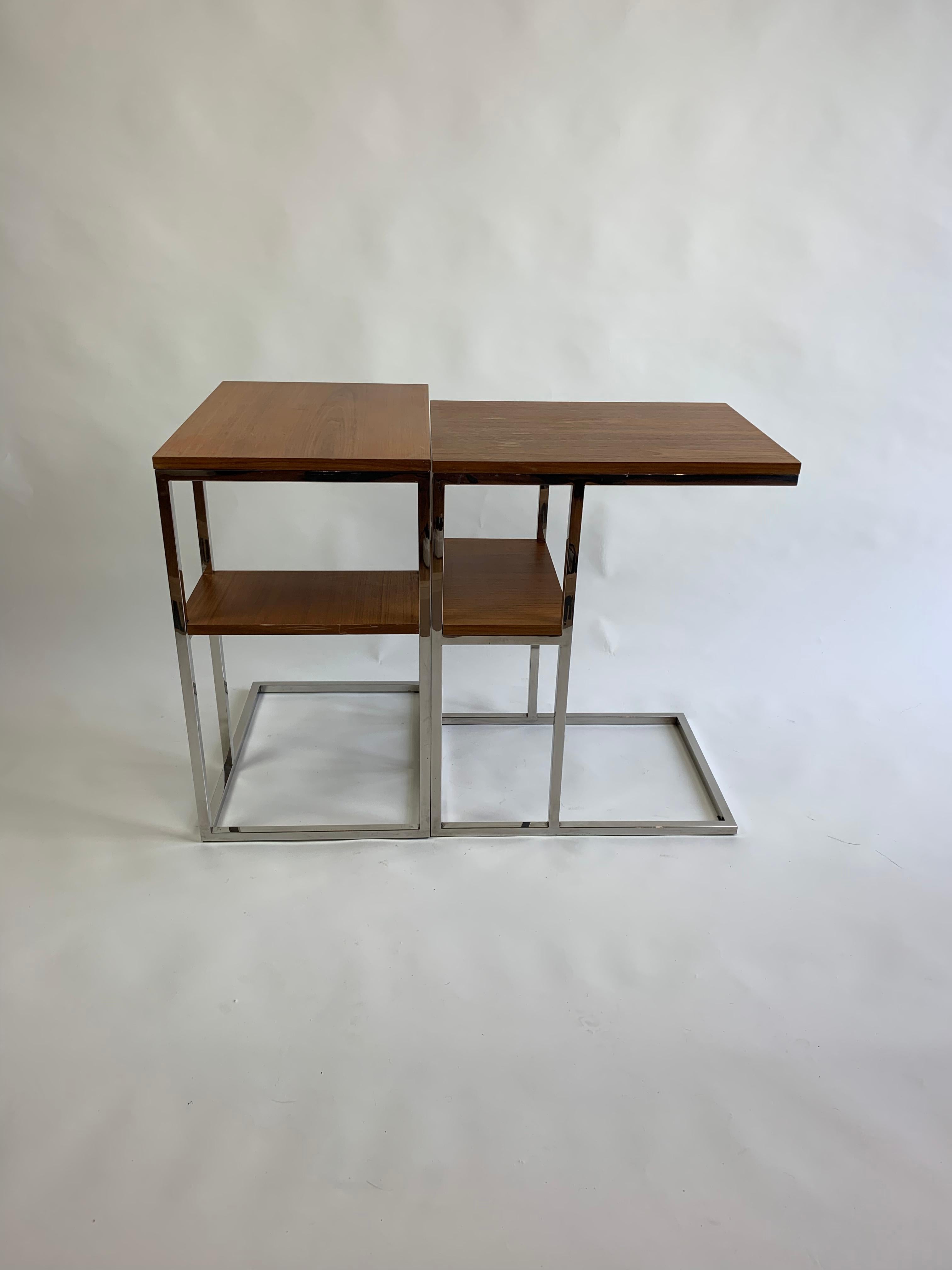 Scandinavian Modern Pair of Midcentury Chrome and Teak Side Tables For Sale