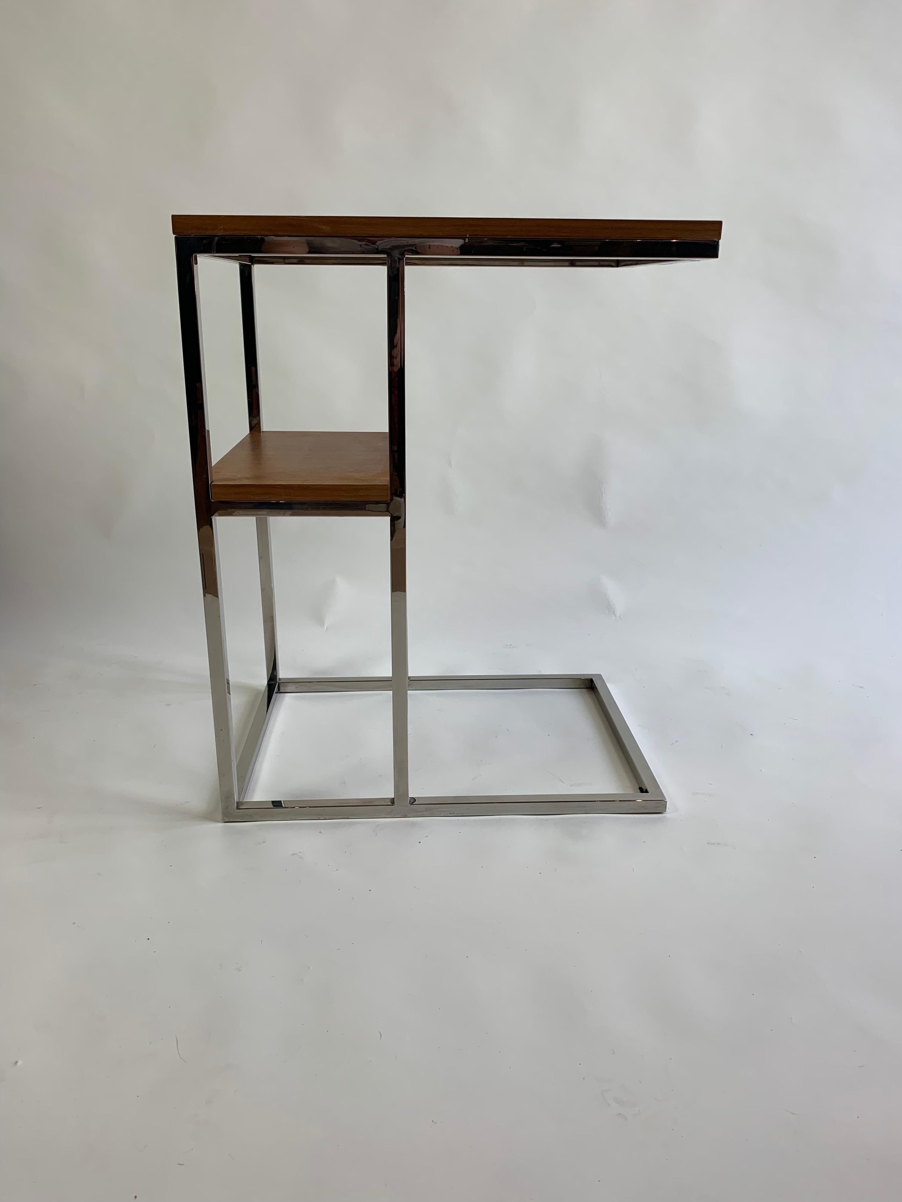 Pair of Midcentury Chrome and Teak Side Tables In Good Condition For Sale In London, GB