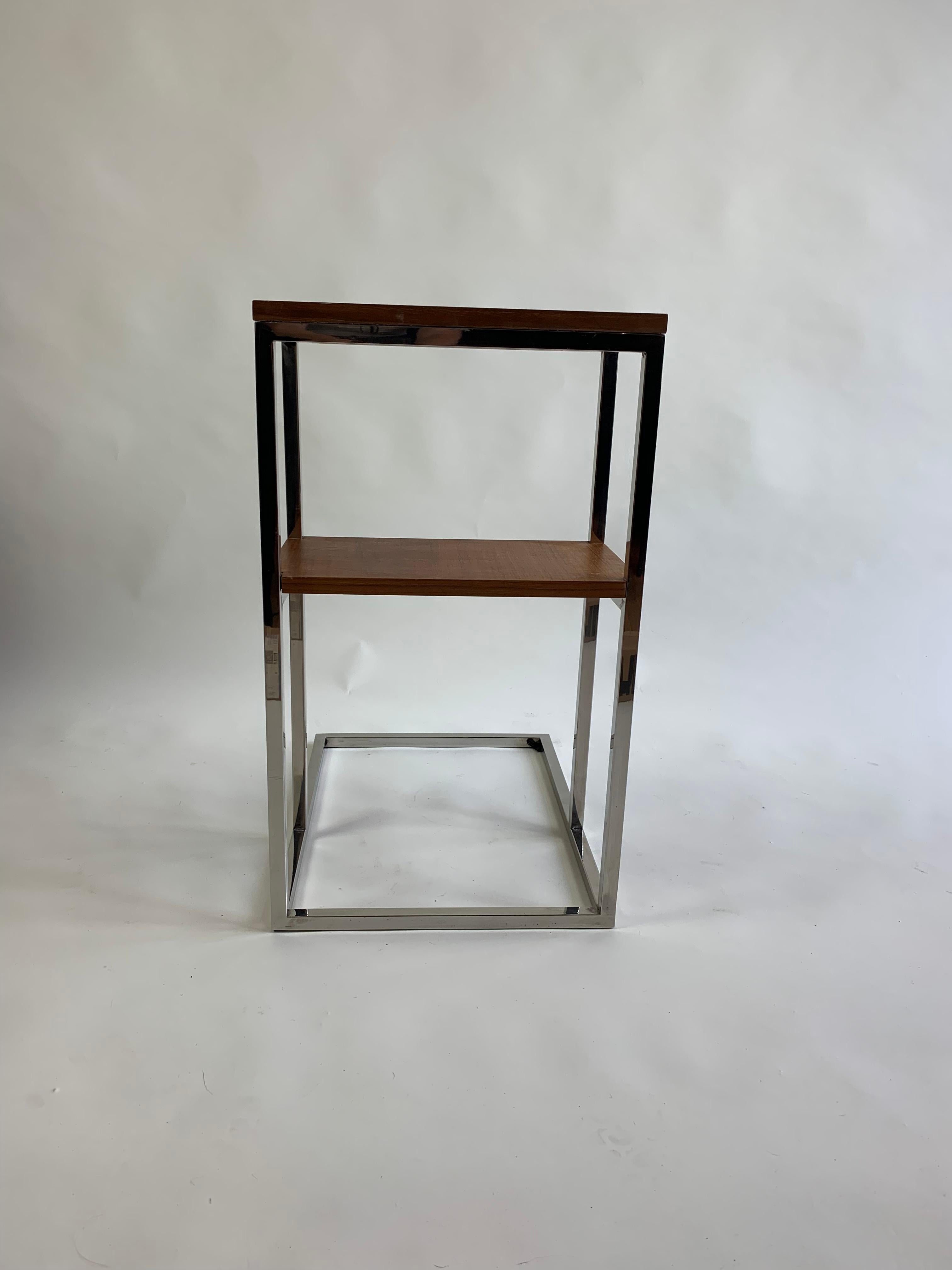 20th Century Pair of Midcentury Chrome and Teak Side Tables For Sale