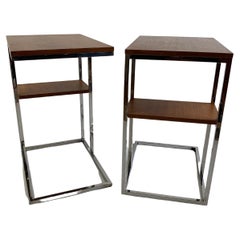 Retro Pair of Midcentury Chrome and Teak Side Tables