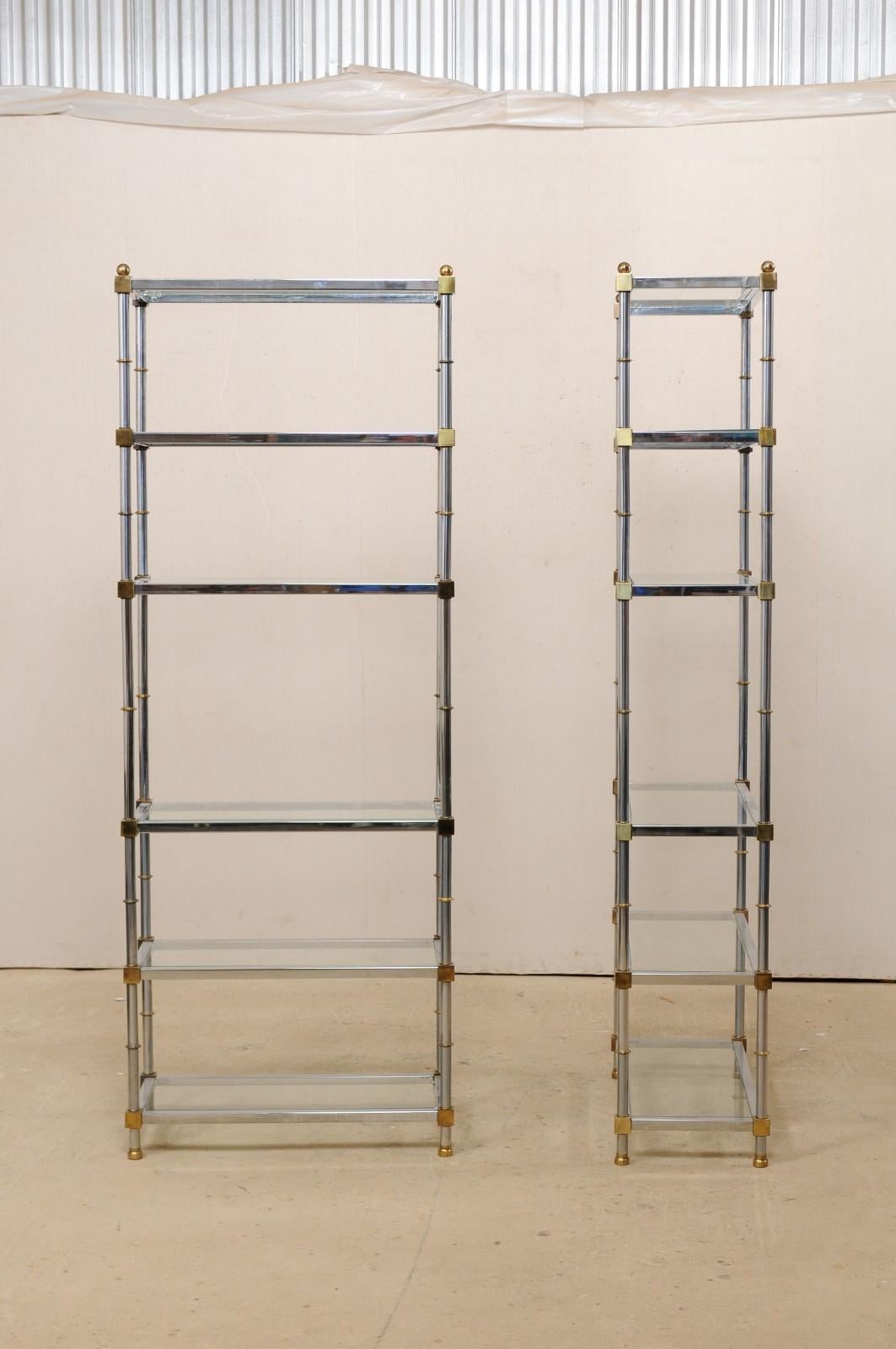 Pair of Midcentury Chrome and Glass Open Display Shelves, Maison Jansen Style 4