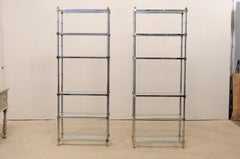 Pair of Midcentury Chrome and Glass Open Display Shelves, Maison Jansen Style