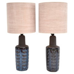Pareja de lámparas de sobremesa danesas de cerámica azul de mediados de siglo, Einar Johansen, Soholm