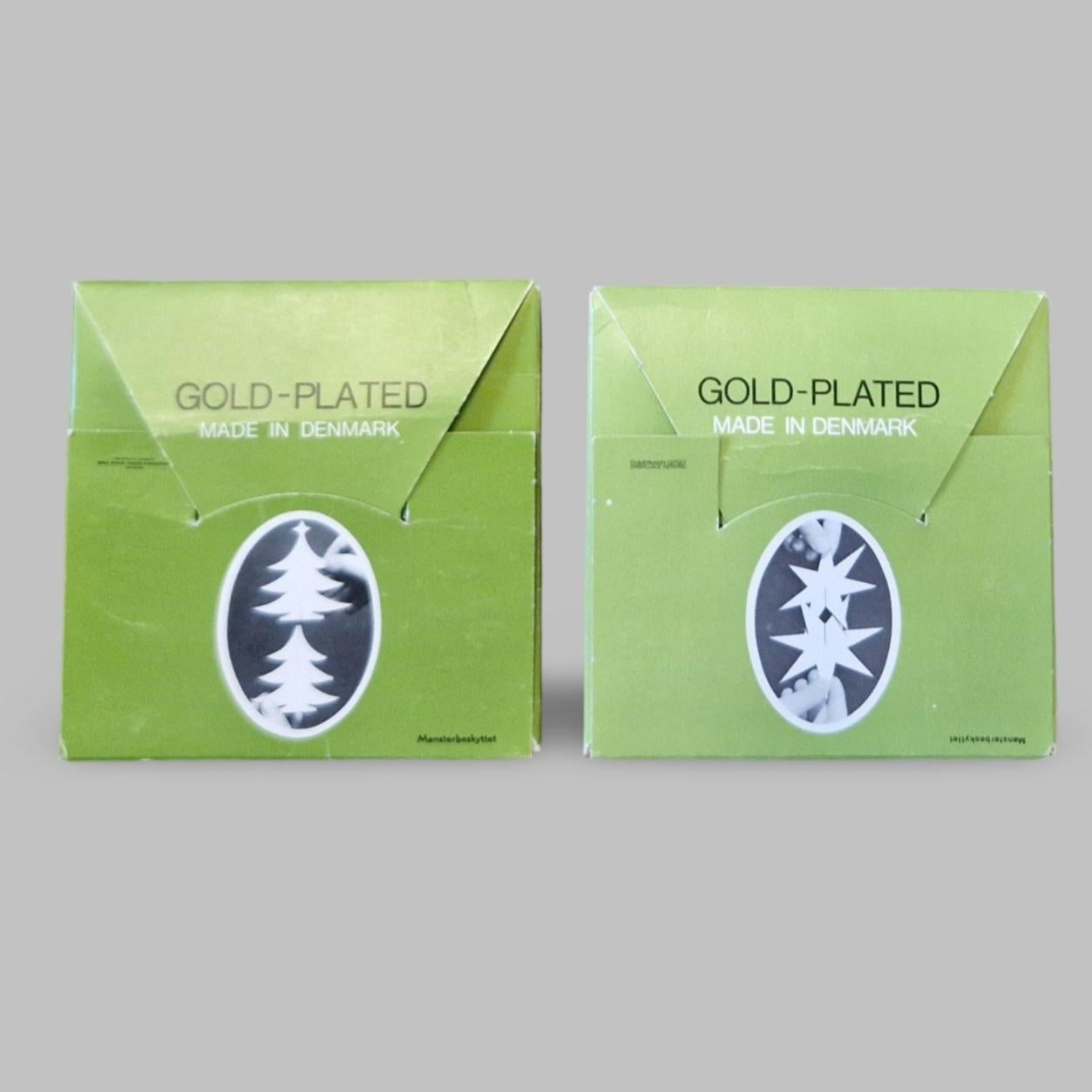 A pair of Mid-century Danish Vintage 1970s Gold-Plated Christmas Ornaments 3
