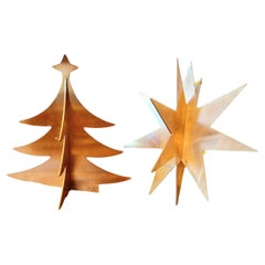 A pair of Mid-century Danish Vintage 1970s Gold-Plated Christmas Ornaments