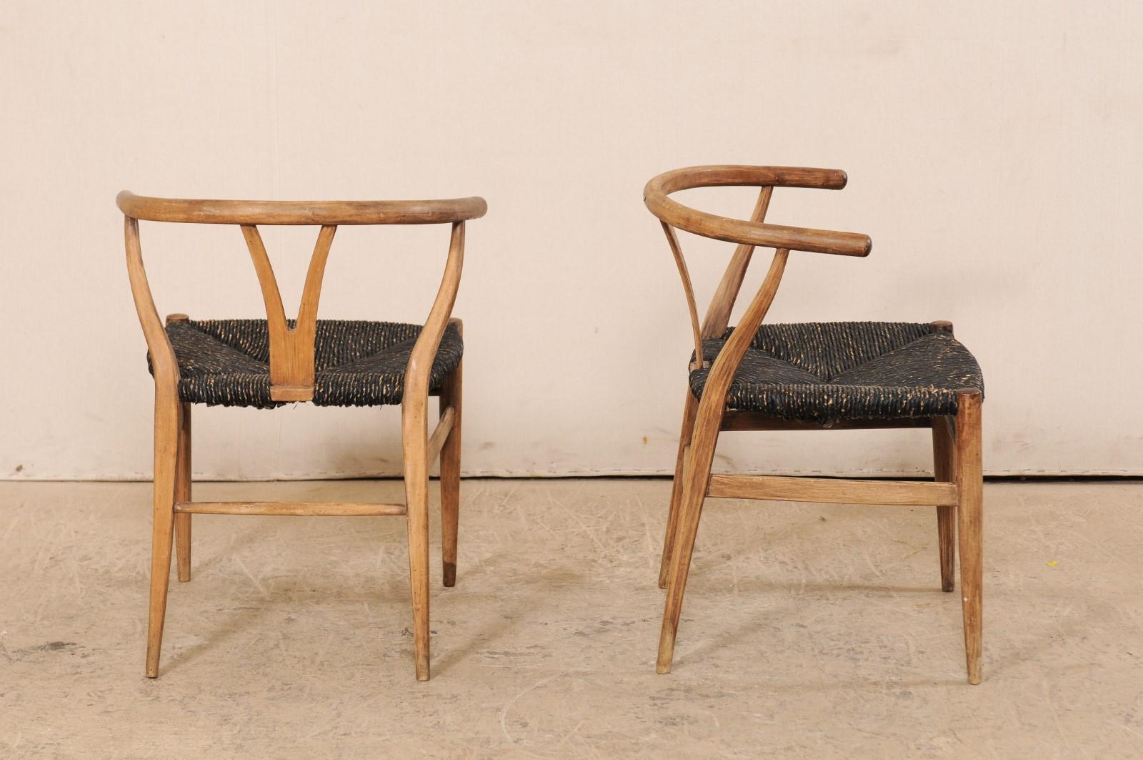 Pair of Midcentury Danish Wood and Raffia Occasional Chairs 2
