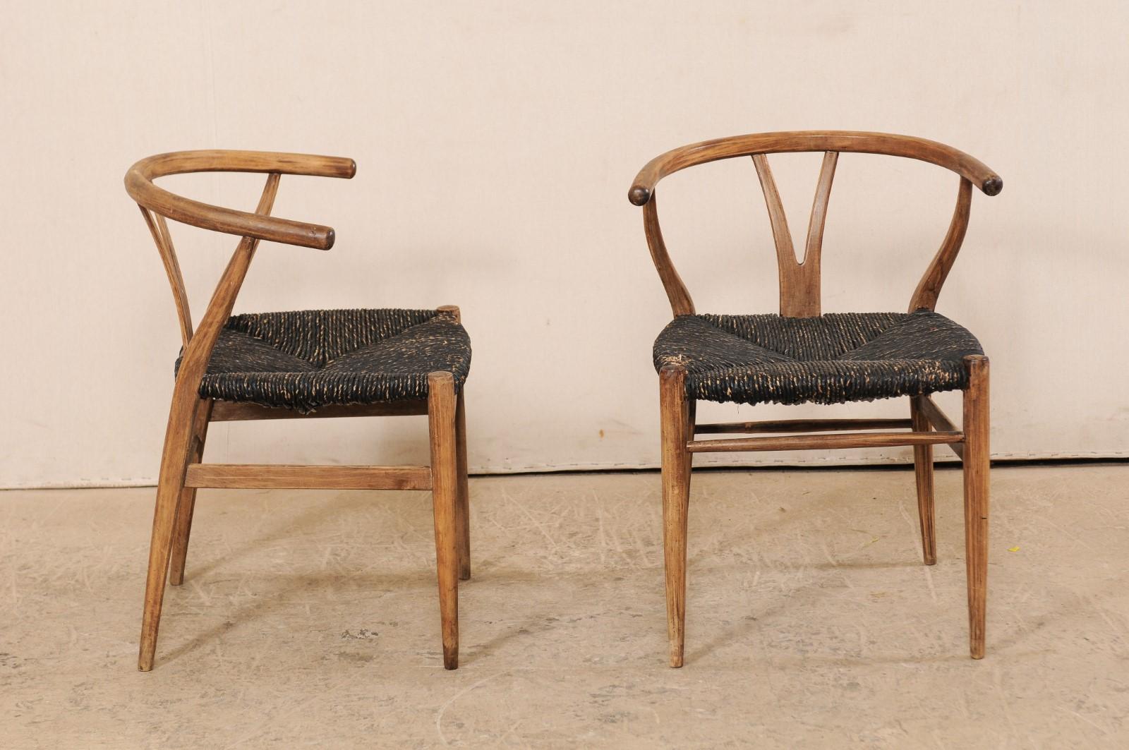 Mid-Century Modern Pair of Midcentury Danish Wood and Raffia Occasional Chairs
