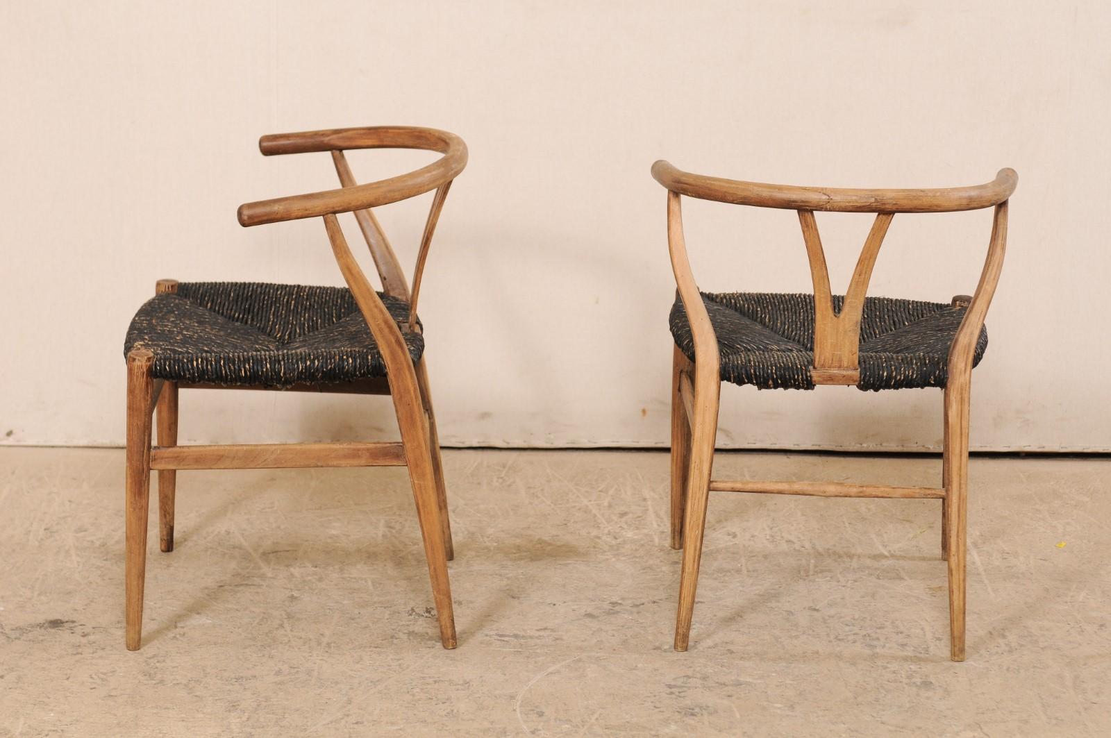 Hand-Woven Pair of Midcentury Danish Wood and Raffia Occasional Chairs