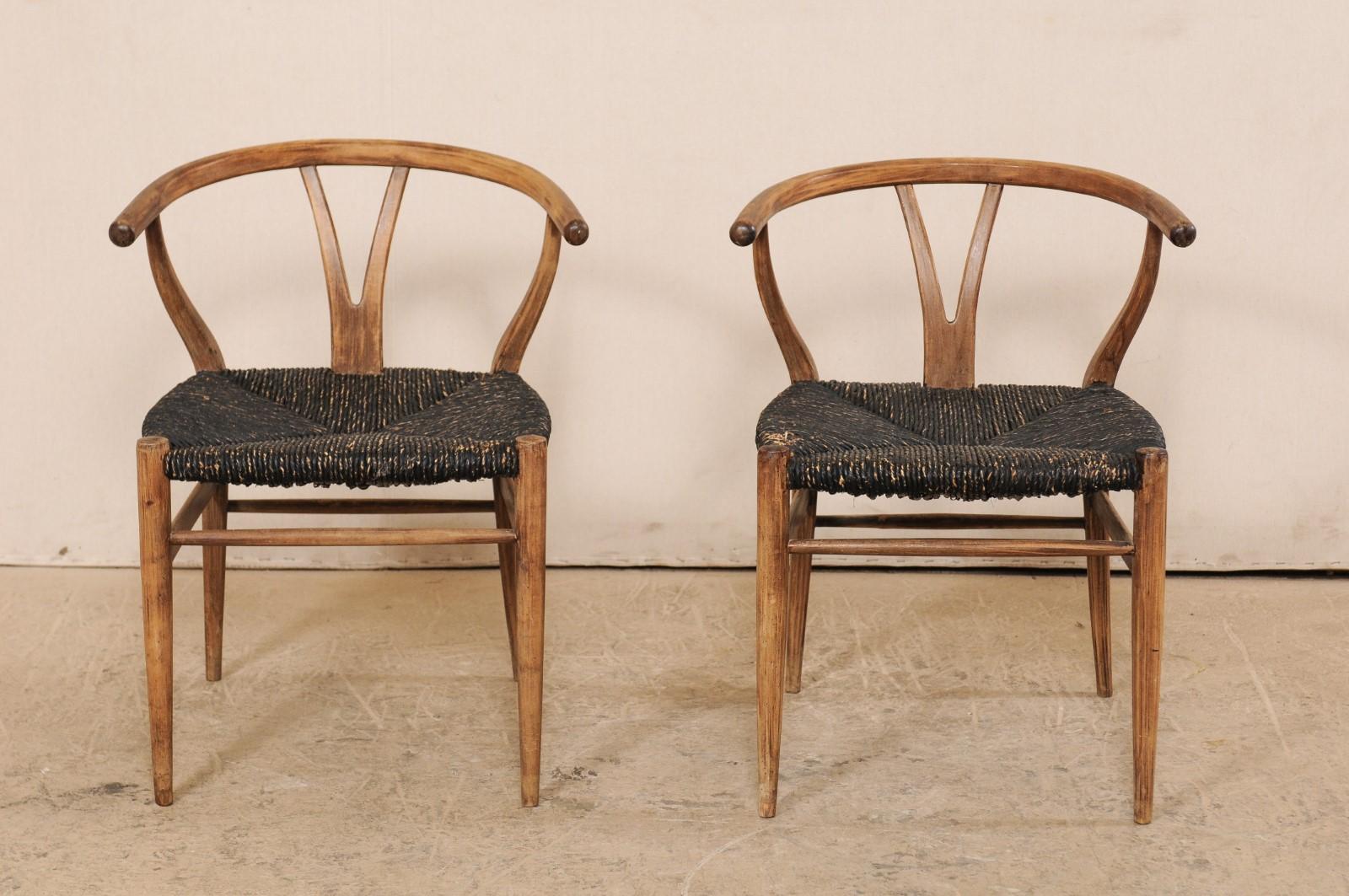 Pair of Midcentury Danish Wood and Raffia Occasional Chairs In Good Condition In Atlanta, GA