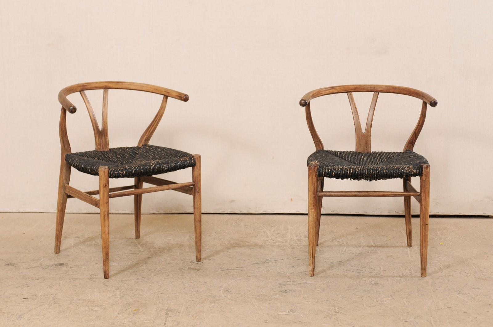 Pair of Midcentury Danish Wood and Raffia Occasional Chairs 1