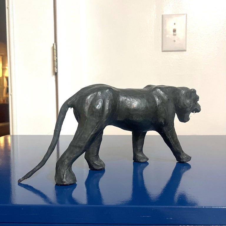 Pair of MidCentury Folk Art Leather and Paper Mache Big Cat Figures