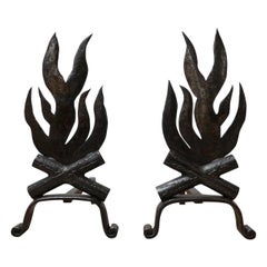 Vintage Pair of Mid-Century French Metal Firedogs