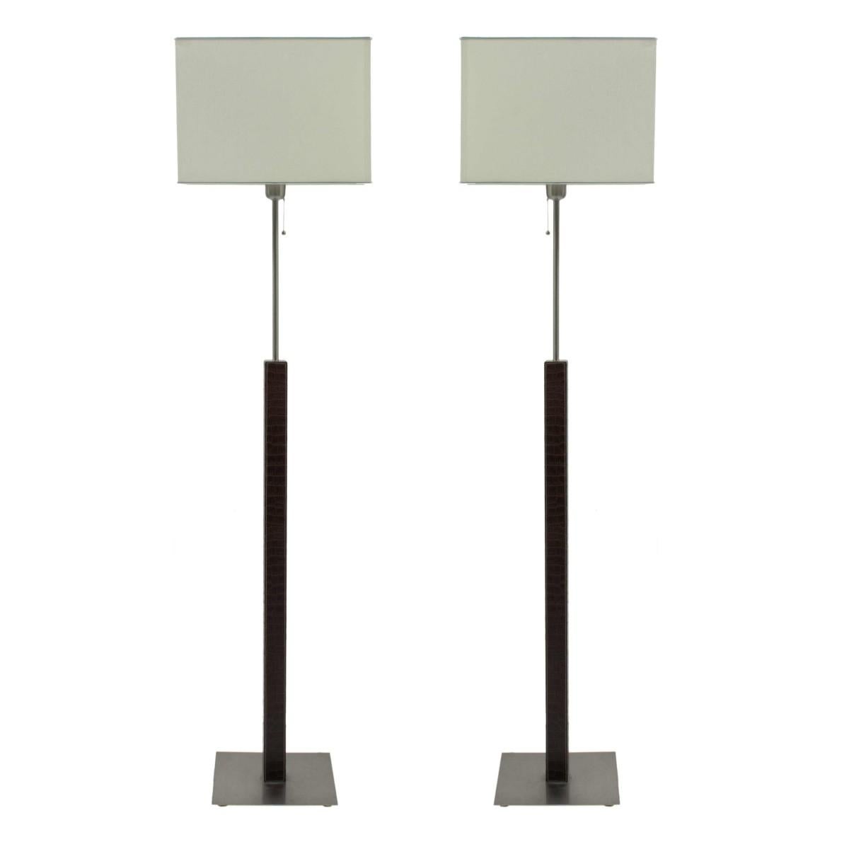 Pair of Midcentury French Steel Floor Lamps by Le Dauphin