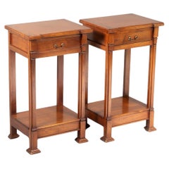 A Pair of Mid Century French Walnut Bedside Tables  Nightstands