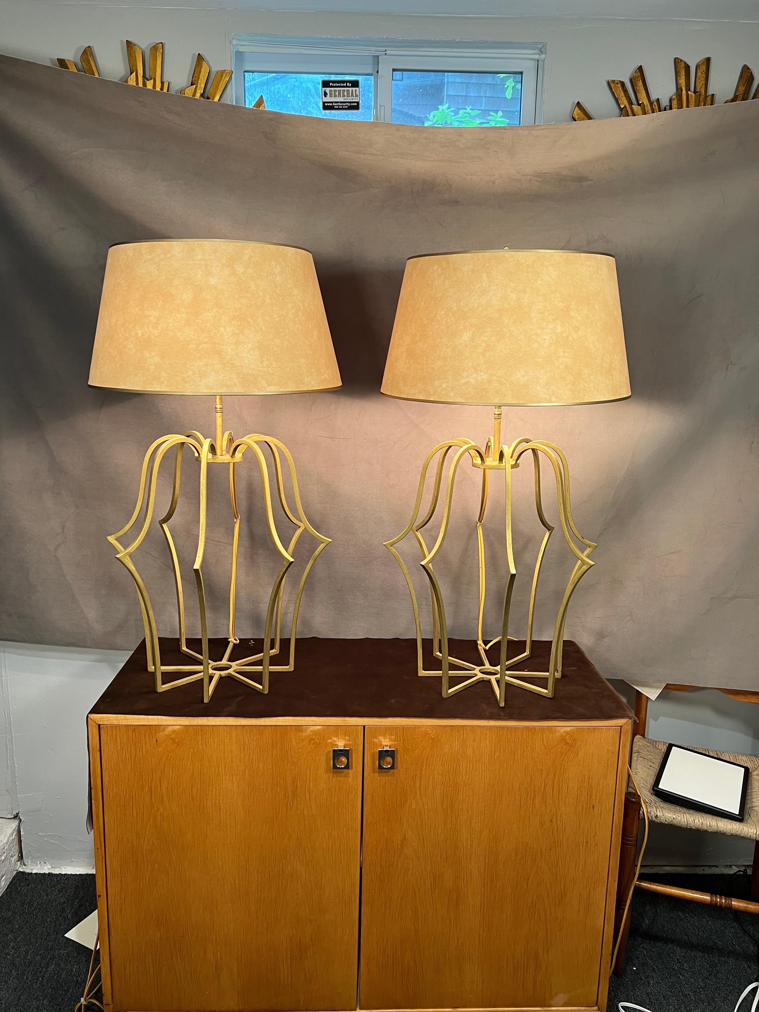 Mid-20th Century A Pair of Mid Century Gilt-Iron Lamps  For Sale