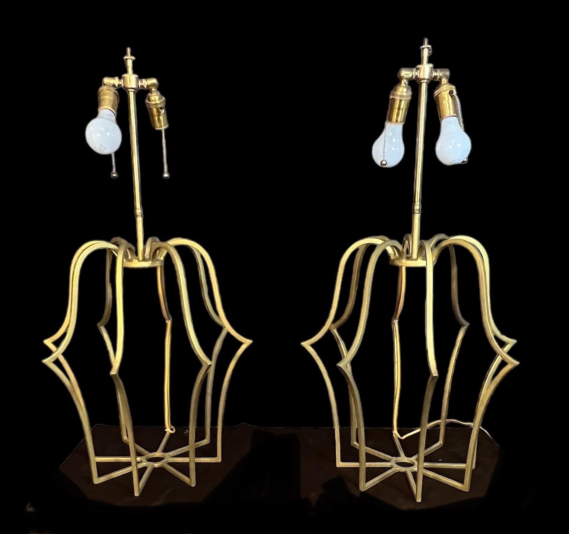 Wrought Iron A Pair of Mid Century Gilt-Iron Lamps  For Sale