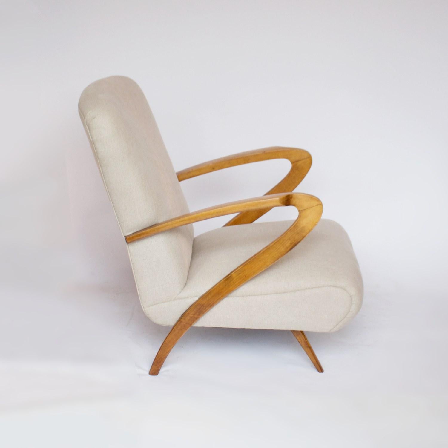 20th Century Pair of Midcentury Italian Armchairs, Solid Walnut, circa 1950