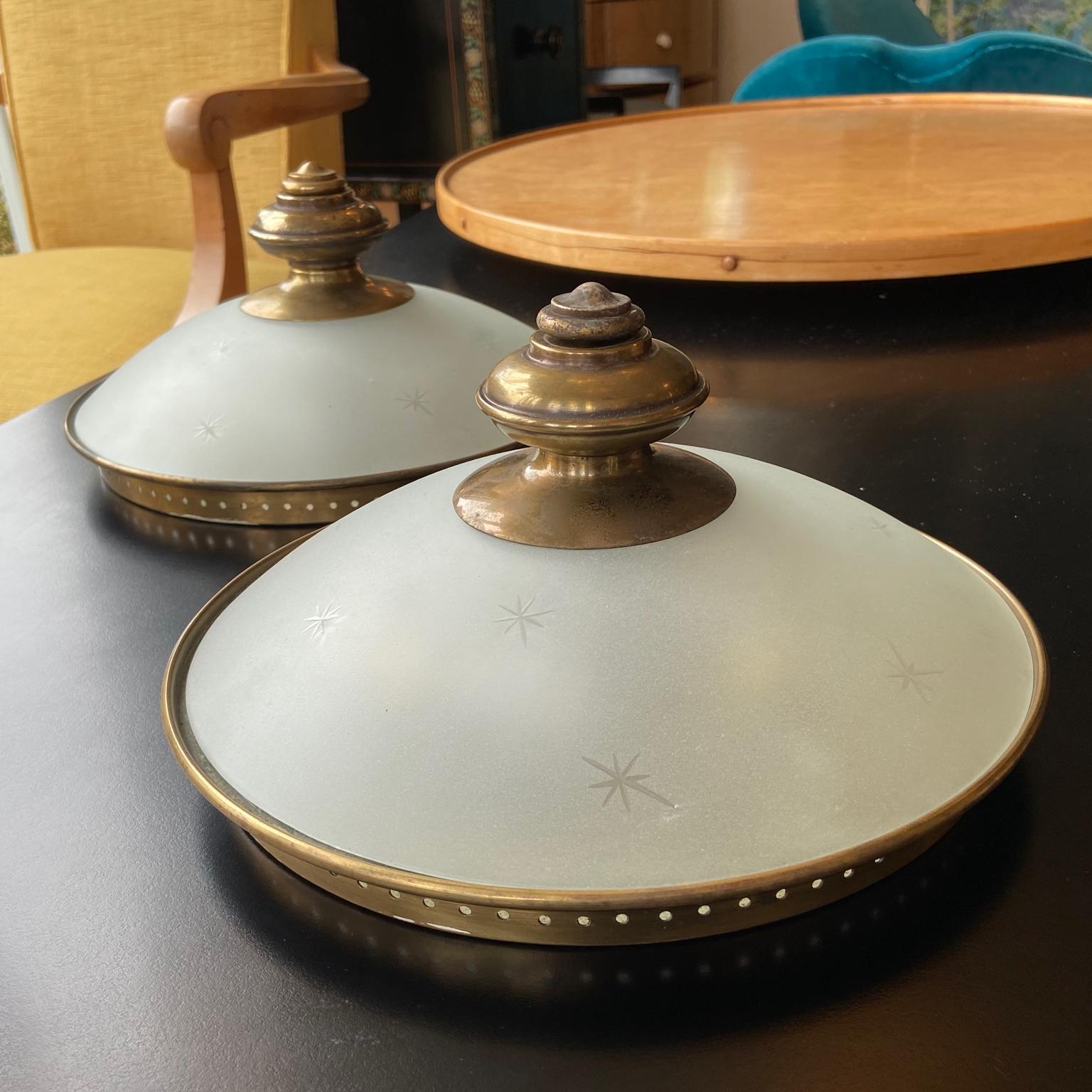 Pair of Midcentury Italian Brass and Glass Ceiling or Wall Lights or Sconces  1