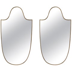 Pair of Midcentury Italian Brass Shield Mirrors