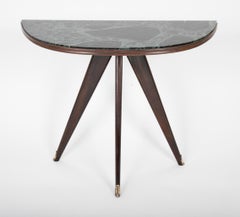 Pair of Midcentury Italian Demilune Tables with Breccia Marble Tops
