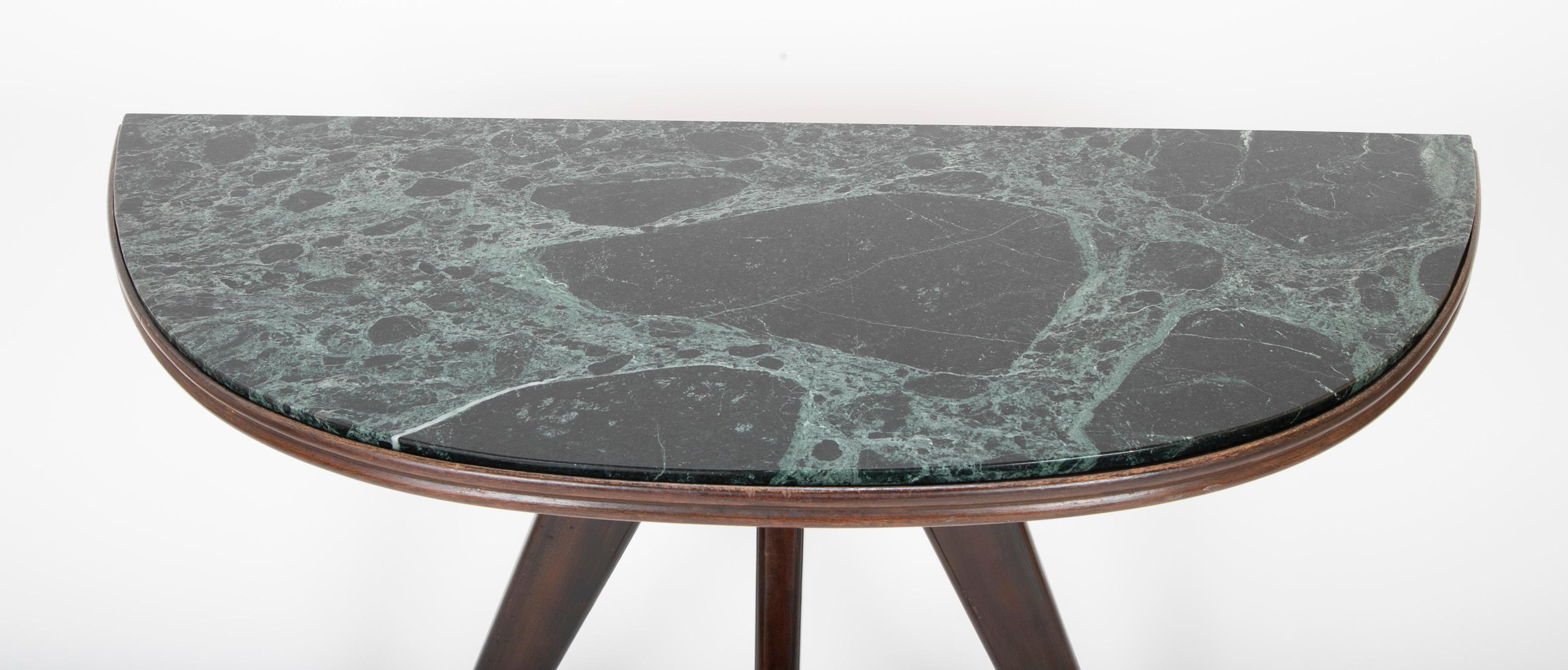 Pair of Midcentury Italian Demilune Tables with Breccia Marble Tops In Good Condition In Stamford, CT
