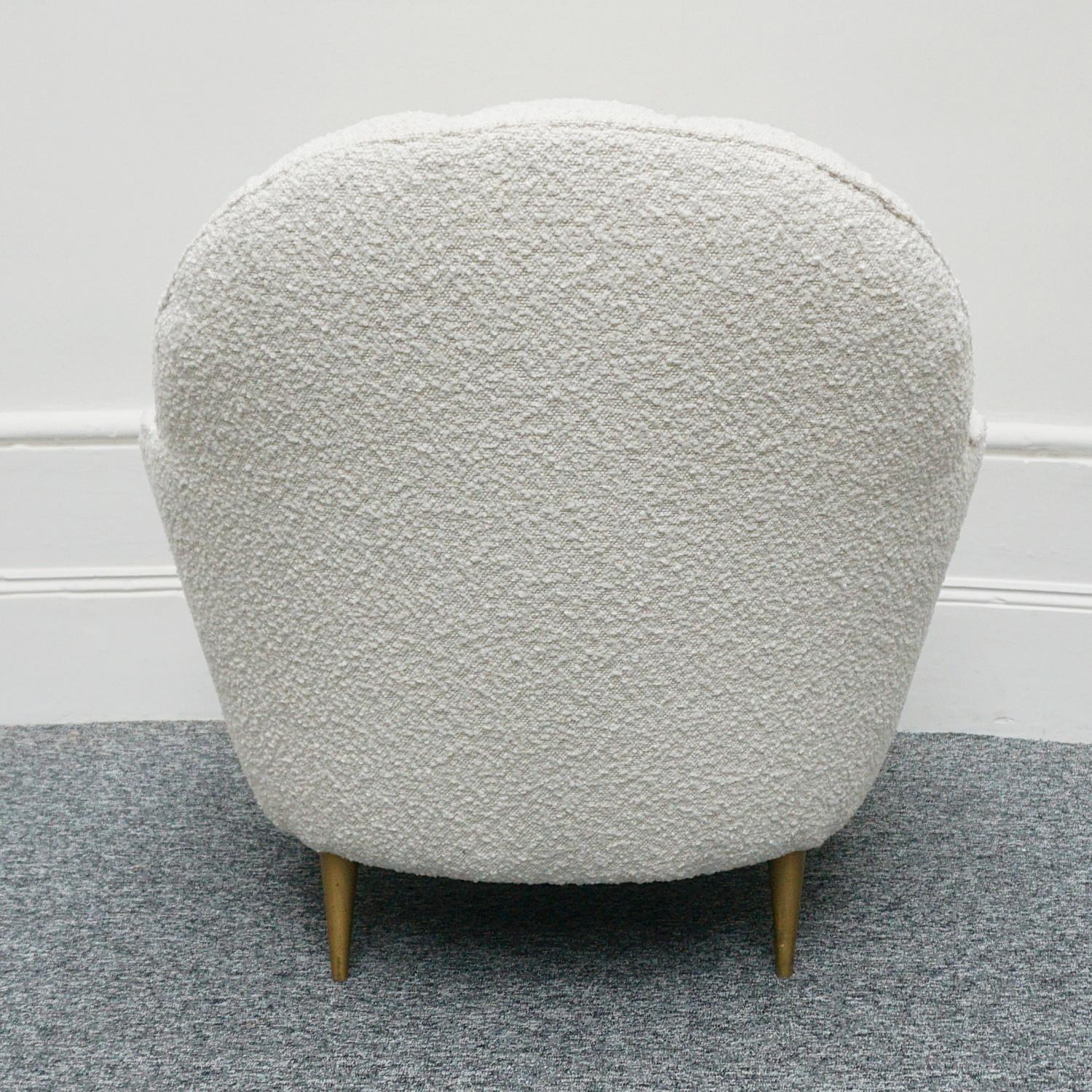 Pair of Mid-Century Italian Lounge Chairs Re-Upholstered in White Boucle 4