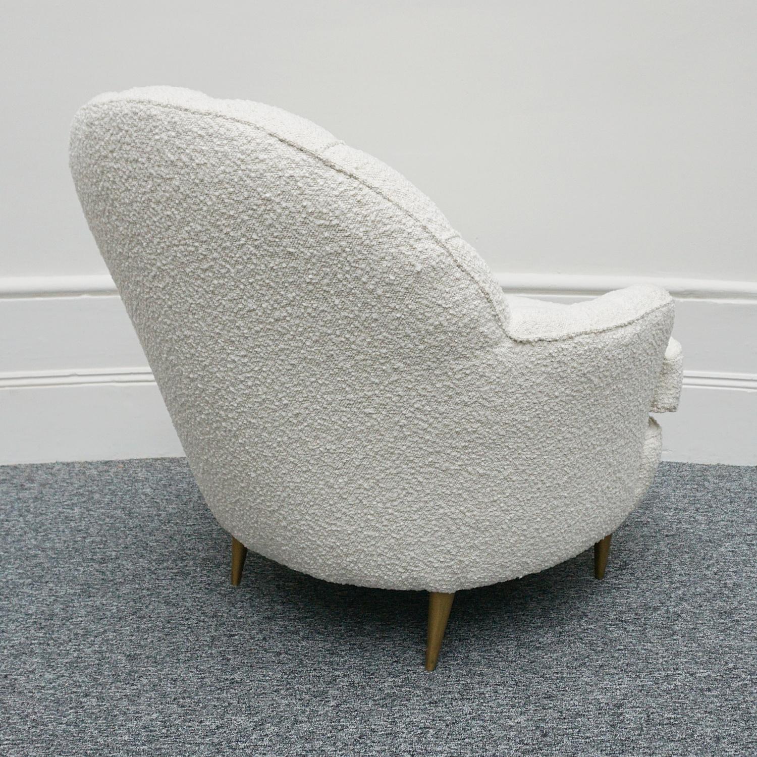 Pair of Mid-Century Italian Lounge Chairs Re-Upholstered in White Boucle 5