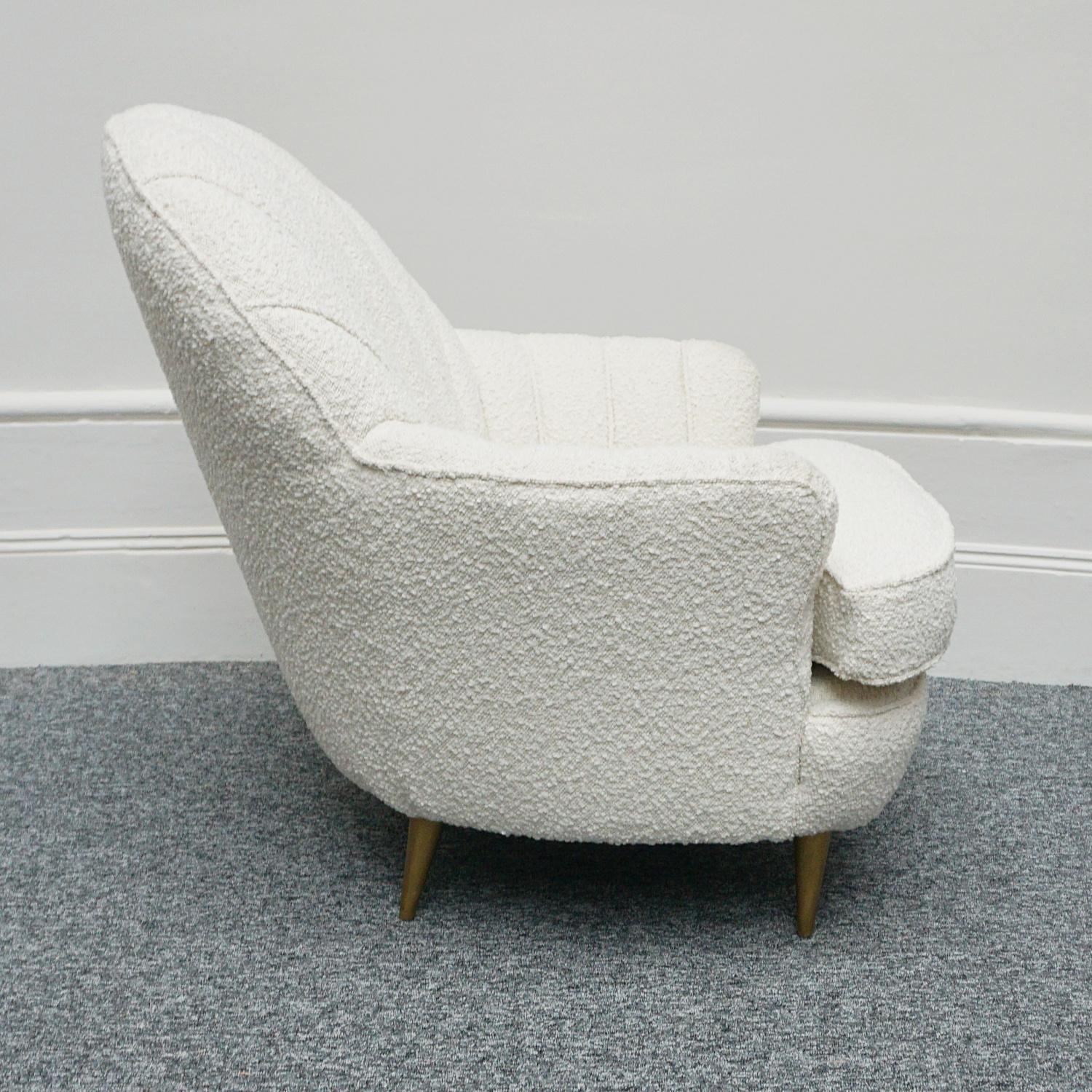 Pair of Mid-Century Italian Lounge Chairs Re-Upholstered in White Boucle 6