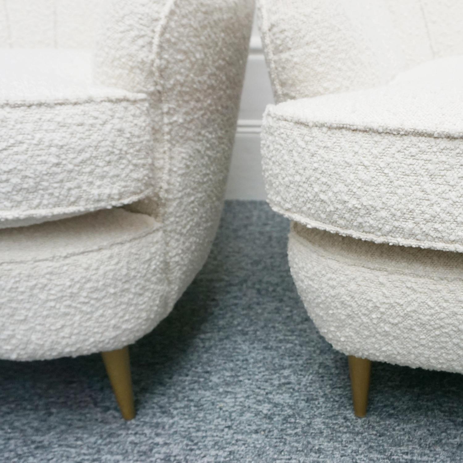 Mid-Century Modern Pair of Mid-Century Italian Lounge Chairs Re-Upholstered in White Boucle