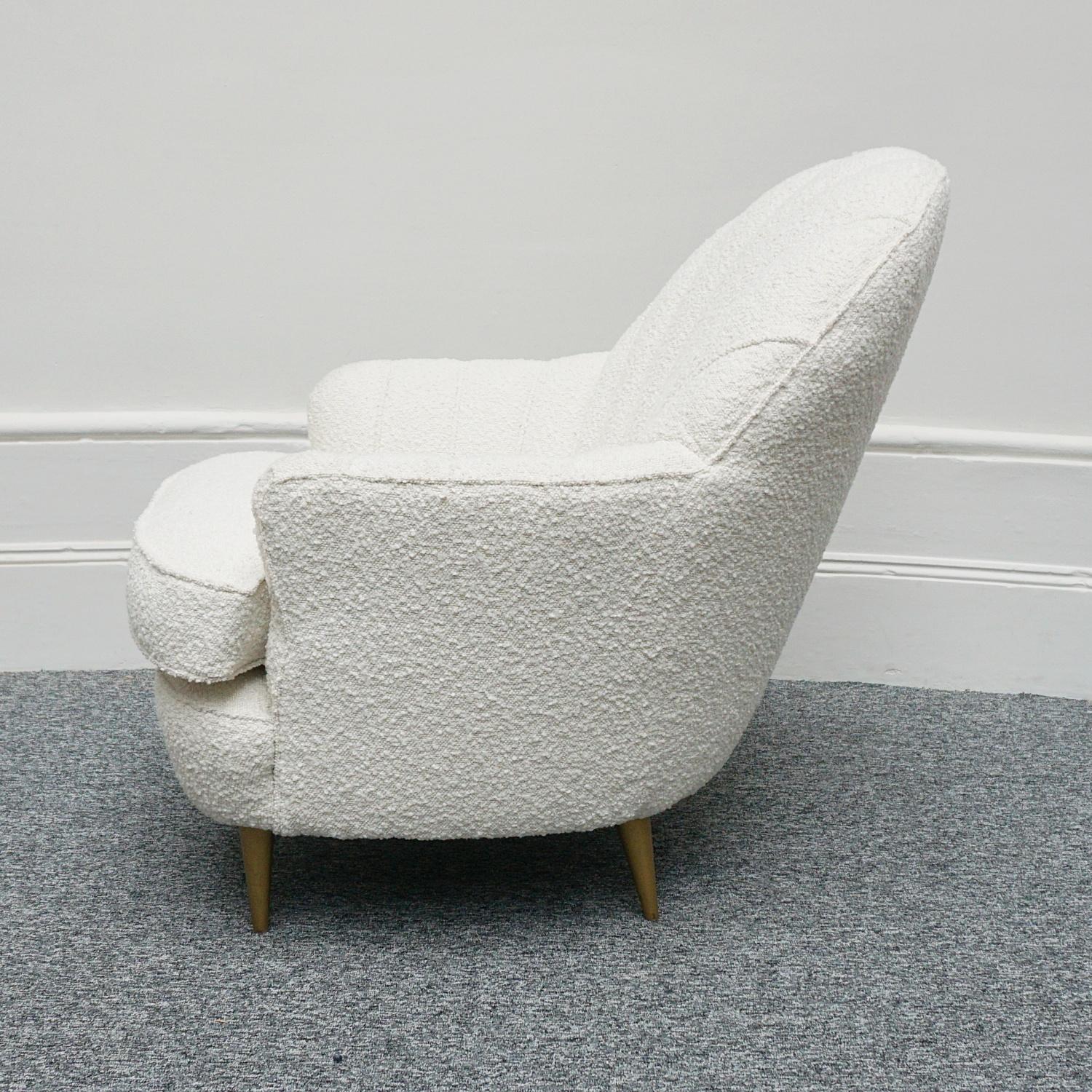 Pair of Mid-Century Italian Lounge Chairs Re-Upholstered in White Boucle 2