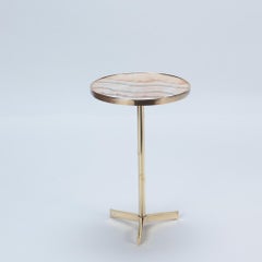 A pair of Mid-Century Italian round brass onyx top side tables, circa 1980.